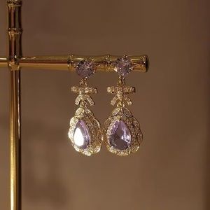 Gold plated Purple Lolita Bowknot Elegant Exquisite Earrings Stud/ Clip Earrings